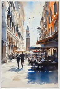 Poszter Keret Alumínium Tájkép Város Olaszország Velence Utca Kávézó 40x60