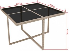 9-részes bézs polyrattan kültéri étkezőszett párnákkal