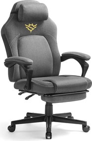 Ergonomikus gamer szék lábtartóval, állítható, galambszürke párnával