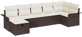 vidaXL Kerti Kanapé Szett párnával 7 pcs Barna és Krém polirattan