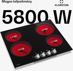 Klarstein EasyCook üvegkerámia főzőlap | 4 főzőzóna | 6000 W | 11 teljesítményfokozat | 60 cm