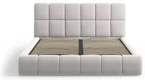 Világosszürke bársony kárpitozott ágyneműtartós franciaágy ágyráccsal 200x200 cm Bellis – Micadoni