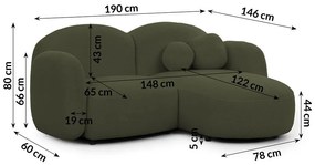 Zöld buklé sarokkanapé (jobb oldali-heverő résszel) Orbit – Ropez