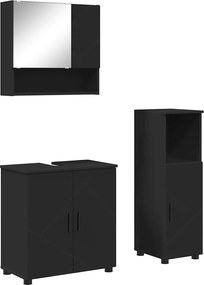 vidaXL Fürdőszoba bútor szett tárolóval 3 pcs Fekete Faanyag & Fém