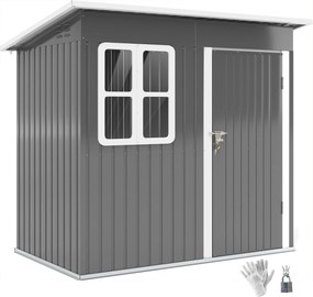 Outsunny Kerti Szekrény 2,55 m², Fém Kerti Szekrény Lépcsős Tetővel, 221 x 133 x 190/173 cm, Zárható Ajtós Szerszámszekrény Ablakkal, Kerékpártároló,