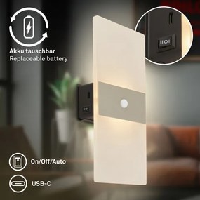 Briloner 3888012 - AURA tölthető fali LED-lámpa érzékelővel LED/2,5W/5V 1800 mAh matt