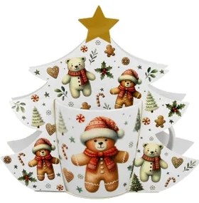 Karácsonyi porcelán bögre mézeskalács macis fenyőfa díszcsomagolásban 400 ml
