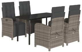 vidaXL 5 részes szürke polyrattan kerti étkezőgarnitúra párnával