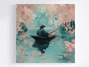 Vászonkép Canvas Ázsia Japán Cseresznye Virágok Csónak Víz Tükröződés 40x40