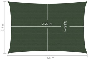 sötétzöld HDPE napvitorla 160 g/m² 2,5 x 3,5 m