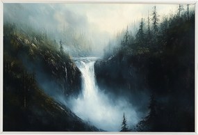 Poszter Keret Alumínium Tájkép Hegyek Erdő Vízesés Folyó Sötét Természet 60x40