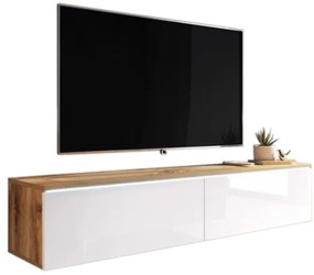 MENDES D 140 TV asztal, 140x30x32, tölgy wotan/fehér fényes + LED