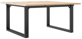 Tömör fenyőfa és acél dohányzóasztal O-vázzal 90x90x45 cm