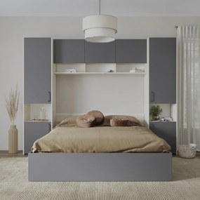 Malmo V11 hálószoba szett 160 x 200 cm-es ággyal, Fehér tölgy / Antracit