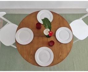 Kerek bővíthető étkezőasztal hosszabbító asztallappal tölgyfa dekorral ø 90 cm Jubi – Ragaba