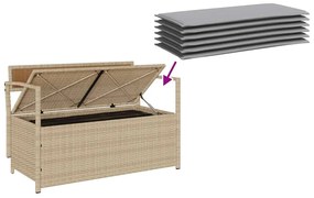 bézs polyrattan kerti tárolópad párnával