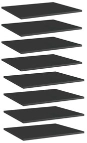 8 db magasfényű fekete szerelt fa könyvespolc 60 x 50 x 1,5 cm