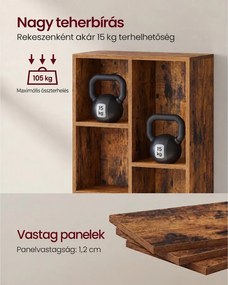 VASAGLE 7 rekeszes könyvespolc, álló vagy fekvő kialakítás, 50 x 24 x 106 cm, rusztikus barna