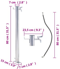 kerek rozsdamentes acél kerti oszlop típusú vízcsap 80 cm