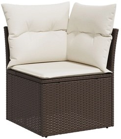 9 részes kerti kanapé szett párnákkal, barna poli rattan, 2 személyes kerti kanapé tárolóval és párnákkal, barna poli rattan