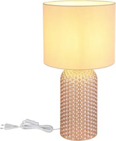 Globo 21735CH Asztali lámpa, üveg pezsgő színű, textil pezsgő színű, kábel PVC fehér, billenőkapcsoló a kábelen, ø: 265mm, M: 500mm, kábel hossza 1300mm, 1x E27 60W 230V izzó nélkül