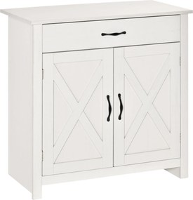 HOMCOM Konyhai Szekrény Élhető Szoba Számára 1 Fiókkal, 2 Ajtóval és Állítható Belső Polccal, Dekoratív Segédbútor Étkezőbe 80x39.7x80 cm Fehér Mosott