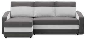 Hewlet sarokkanapé, 1 ágyneműtartóval, szövet anyag, univerzális oldal, bonell töltet, szürke - fehér