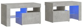 2 db betonszürke LED-lámpás éjjeliszekrény 70x36,5x40 cm