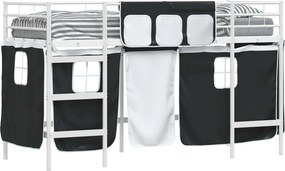 vidaXL Gyerek Loft Ágykeret Függönyökkel Fehér és fekete 74,5 x 190 cm