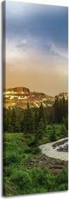 Vászonkép Ösvény a hegyek között Erdő Fák Nap 40x120 cm