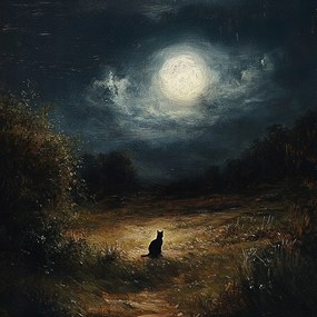 Vászonkép Canvas Nokturn Éjszaka Telihold Rét Fekete Macska 80x80
