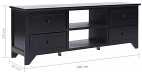 fekete tömör császárfa TV-szekrény 108 x 30 x 40 cm