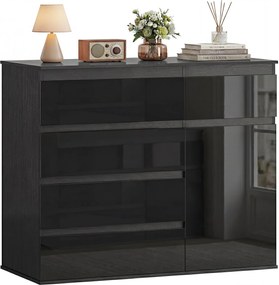 HOMCOM komód — 5 fiókos tároló állítható polccal és halk záródású ajtóval, magasfényű fekete, 100 x 40 x 80 cm | Aosom