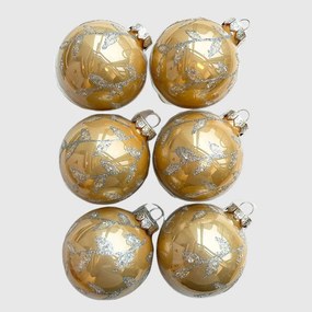 Leaf silver pezsgőszínű kézzel festett üveg karácsonyi gömb szett 6*7cm