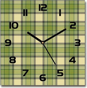 Csendes üveg falióra Zöld kockás 30x30 cm