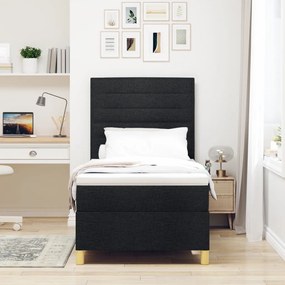 Boxspring Ágy Matrac és LED Fekete 100x200 cm Szövet