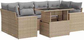 vidaXL 7 részes bézs polyrattan kerti ülőgarnitúra párnákkal