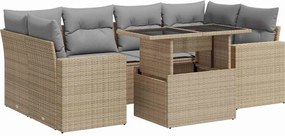 vidaXL 7 részes bézs polyrattan kerti ülőgarnitúra párnákkal