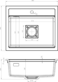 Gamma Quadro 5850, 1 rekeszes gránit mosogató 580x495x220 mm, fekete, GMA-ZLE000229