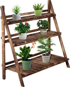 Outsunny Összecsukható Virágtartó Állvány Fenyőfából, 3 Szintű Kültéri Polc Növényeknek, Virágcserép Tartó 100x37x93cm | Aosom
