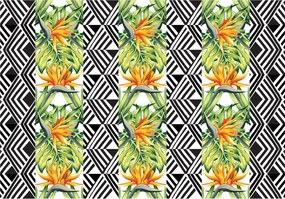 Fotótapéta flizelina Trópusi madarak virágok geometria narancs 350x250 +ragasztó