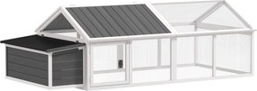 PawHut Kültéri Tyúkól 240x112,5x76 cm Fából Készült Tyúkól Felnyitható Tetővel Rácsos Ajtókkal és Fészekdobozzal Tyúkoknak, Nyulaknak, Kacsáknak Fehér