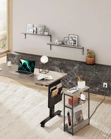 Keskeny oldal asztal töltő funkcióval 3 polcos, 18 x 45 x 58 cm Greige szürke fekete lábakkal