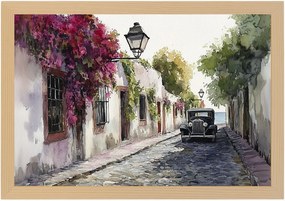 Poszter Keret Fa Város Utca Házak Tenger Autó Virágok 60x40