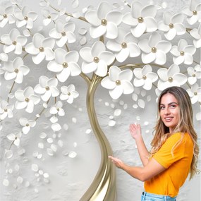 3D Fotótapéta Nappaliba Hálószobába Arany Fa levelek virágok 196x260 cm W