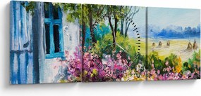 Kép a ház előtti kertről, olajfestmény (órával) (90x30 cm)