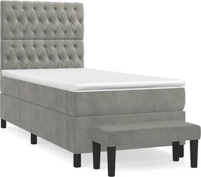 vidaXL világosszürke bársony rugós ágy matraccal 90x190 cm