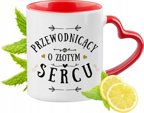 Piros bögre szív alakú füllel az elnöknek ajándékba