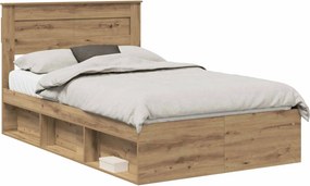 vidaXL Ágykeret fejtámlával Művészi tölgy 135 x 190 cm Tömör fenyőfa