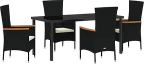 vidaXL Kert étkező szett párnával 5 pcs Fekete Porszórt acél